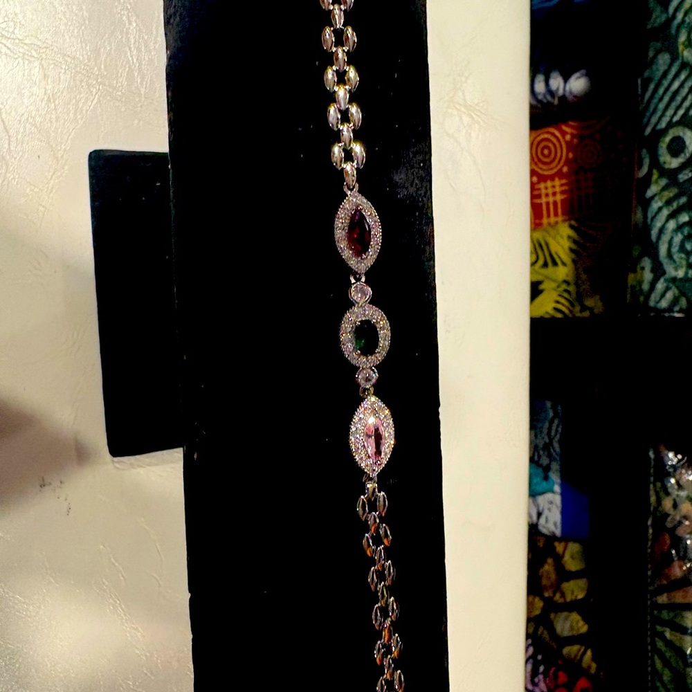 Titanium Silver Bracelet With 3 Gemstones 7 In